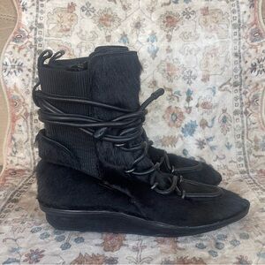 Balenciaga Black Lace Up Pony Hair Boots
